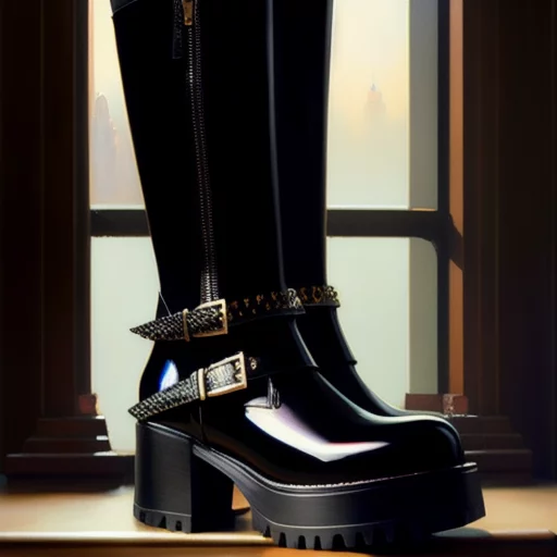 2388025820-9 INCH  PLATFORM boots with multi buckle, BLACK PATENT , nostalgia professional majestic oil painting by Ed Blinkey, Atey Ghaila.webp